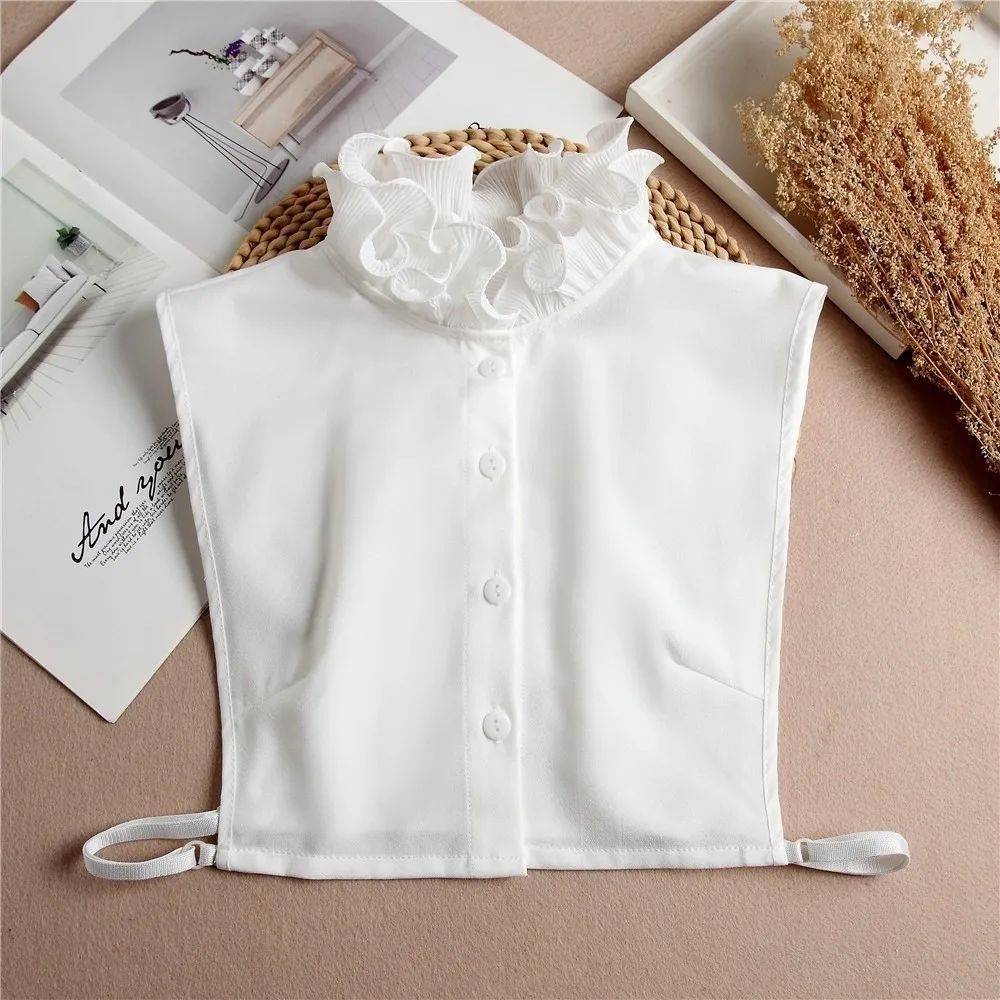 Ruffle Edge Women Fake Collar Detachable Double-layer Stand-up Collar Elegant High Stand Blouse Collar Four-season Wear