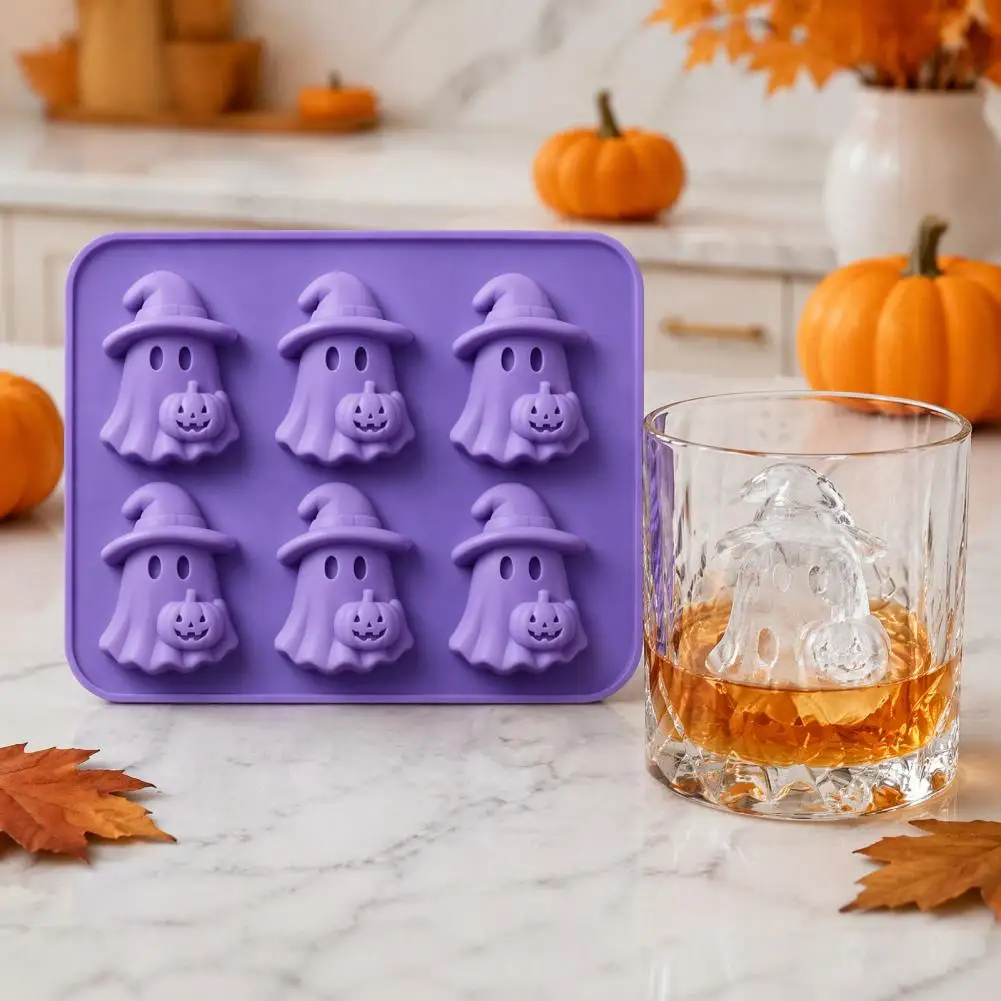 Ghost Ice Cube Tray Food Grade Silicone Ice Tray Ghost Ice Cube Mold Tray 6 Cavity Silicone Ghost Shape Maker Flexible Halloween