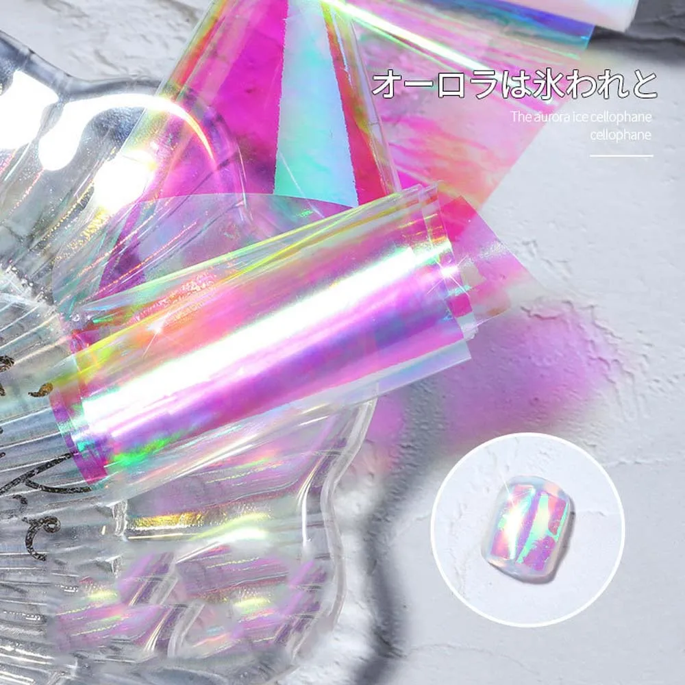 Colorful Transfer Paper Mirror Glitter Decal Aurora Broken Glass Foils Nail Foil Film Laser Cellophane Nails Art Decoration