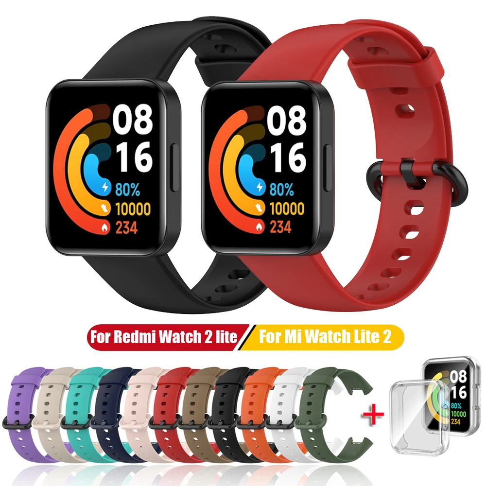 Silicone Watch Strap For Xiaomi Mi Watch Lite 2 Strap Replacement Watchbands Strap For Redmi Watch 2 Lite Correa Strap With Case