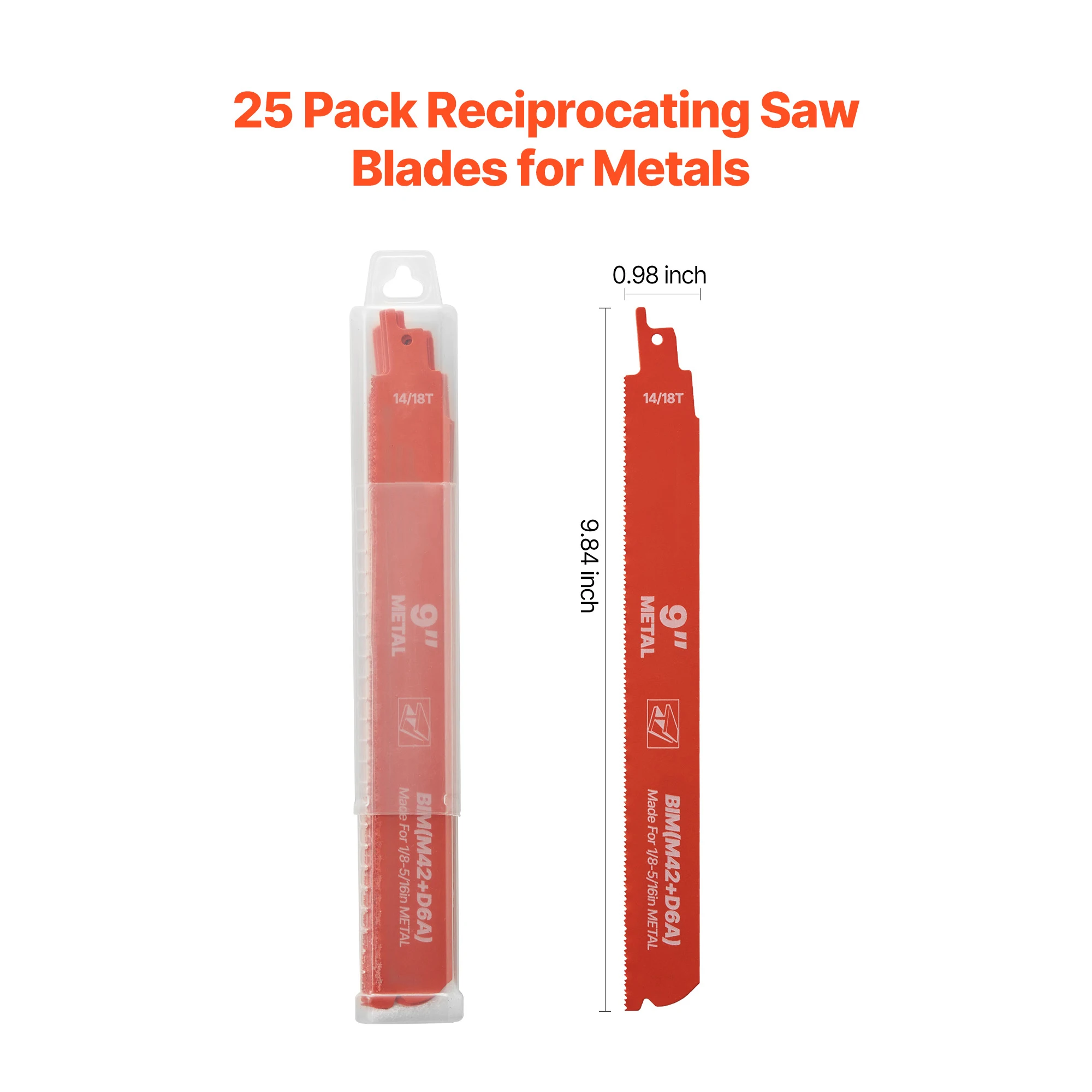 SucceBuy Reciprocating Saw Blades 25 Pack 14/18 TPI Bi-Metal Reciprocating Saw Blade Set for Cutting 1/8-5/16 inch Medium Metals