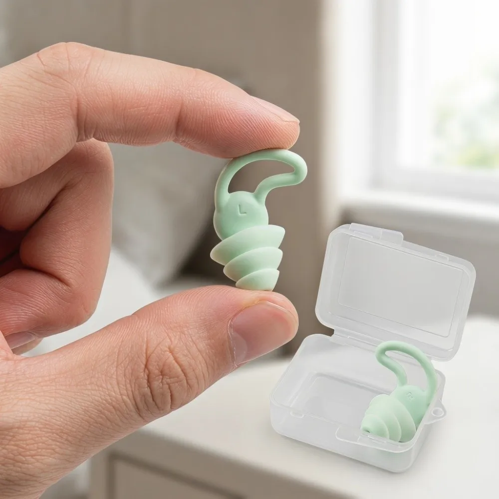 A Pair Green appearance Silicone Earplug Three-layer structure Waterproof sealed Noise Reduction Plug Shark fin shape