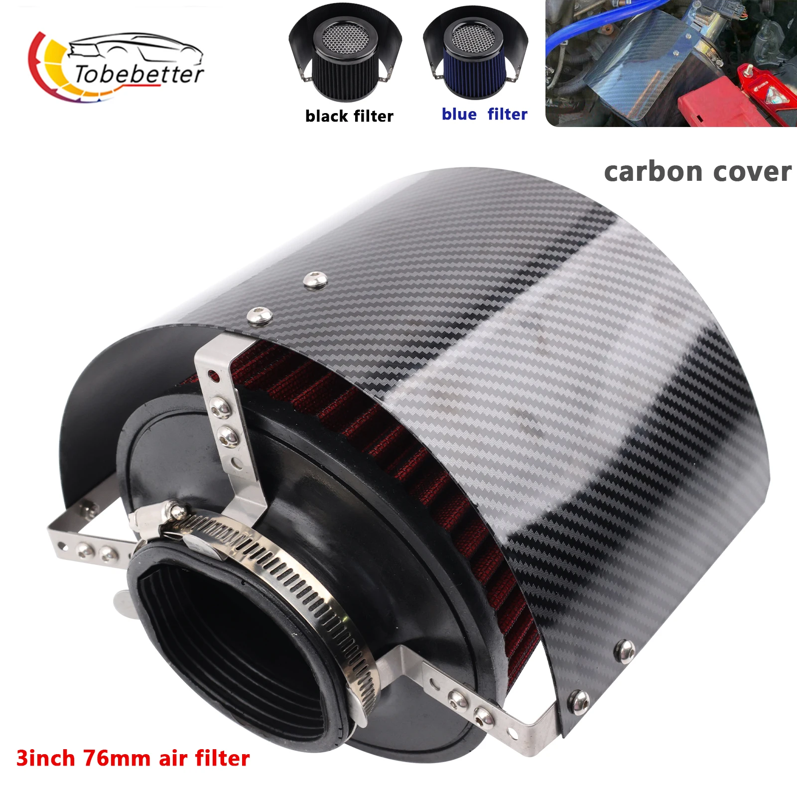 

Стальной воздухозаборник с горловиной 2,5-5 дюймов, теплозащитный экран, 3 дюйма, 76 мм, впускной конус, комплект воздушного фильтра с крышкой для универсальных гоночных аксессуаров