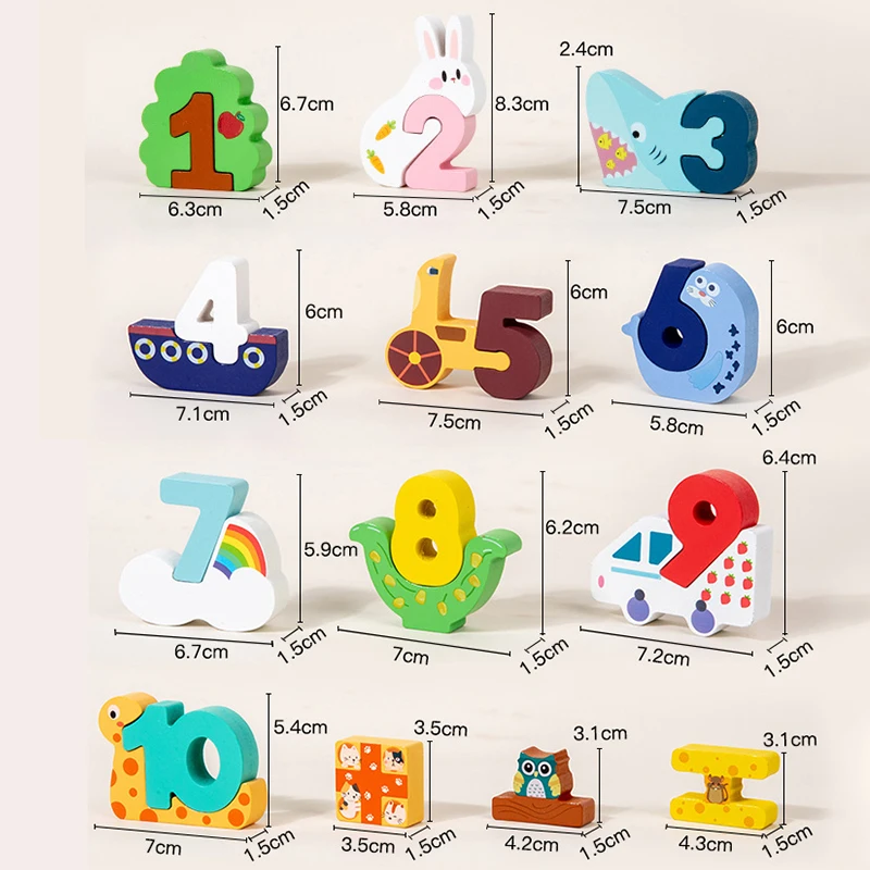 Wooden Colorful Creative Digital Matching Blocks Number Recognition & Early Learning Toy Fine Motor Skills Development Game Gift