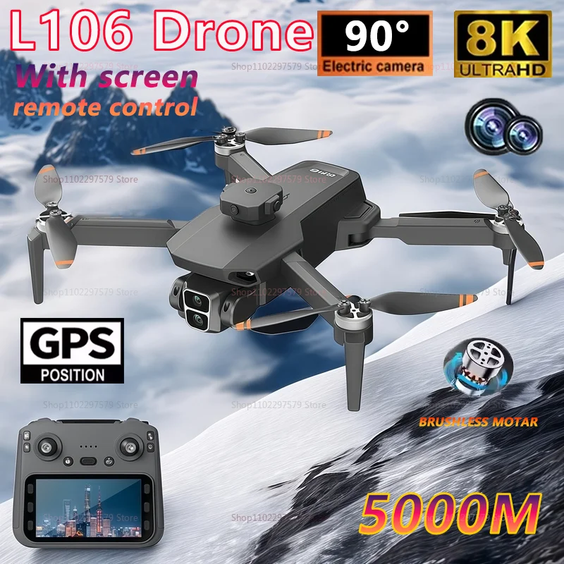Drone L106 8K HD Kamera Ganda 5G FPV Motor Brushless Penghindar Hambatan Kontrol Jarak Jauh Dengan Layar Untuk Fotografi Udara Hadiah