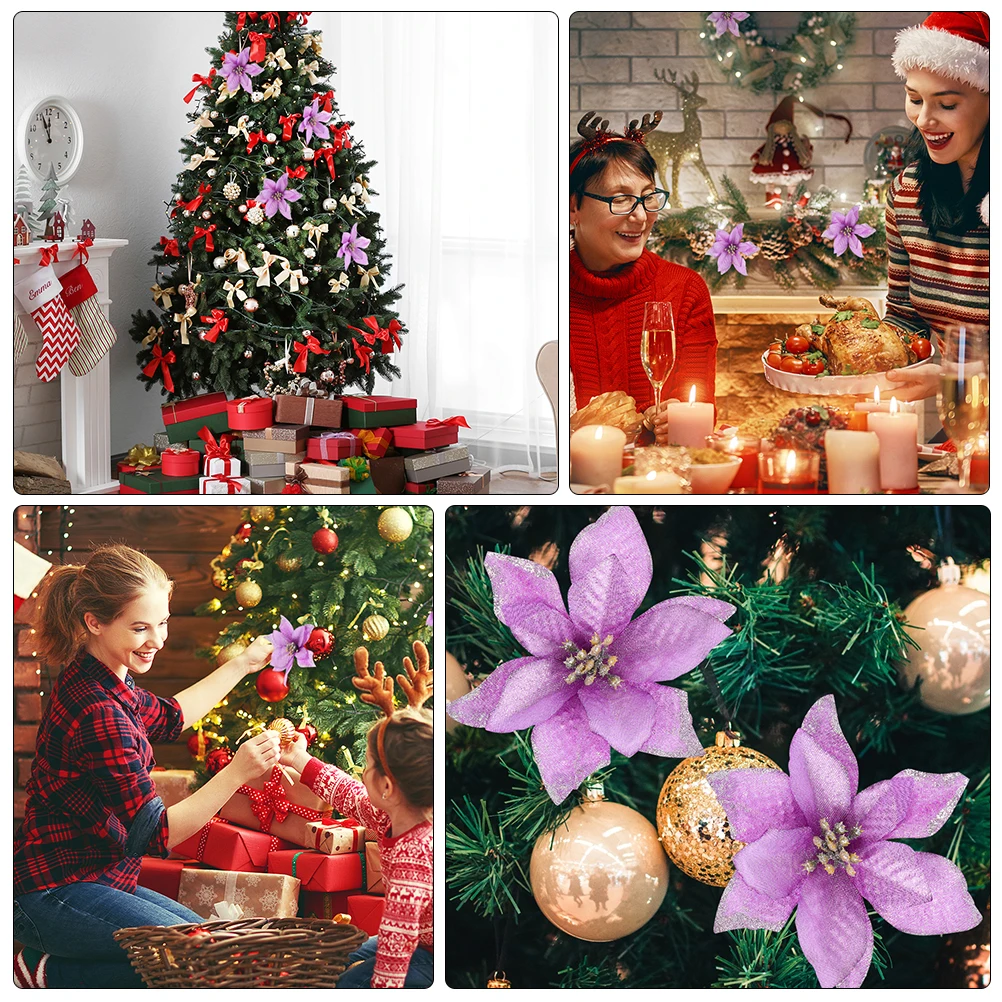 

36pcs Christmas Decoration Artificial Flowers Purple Xmas Wreath Party Adornment Holiday PropsFlower Christmas Tree Door Window