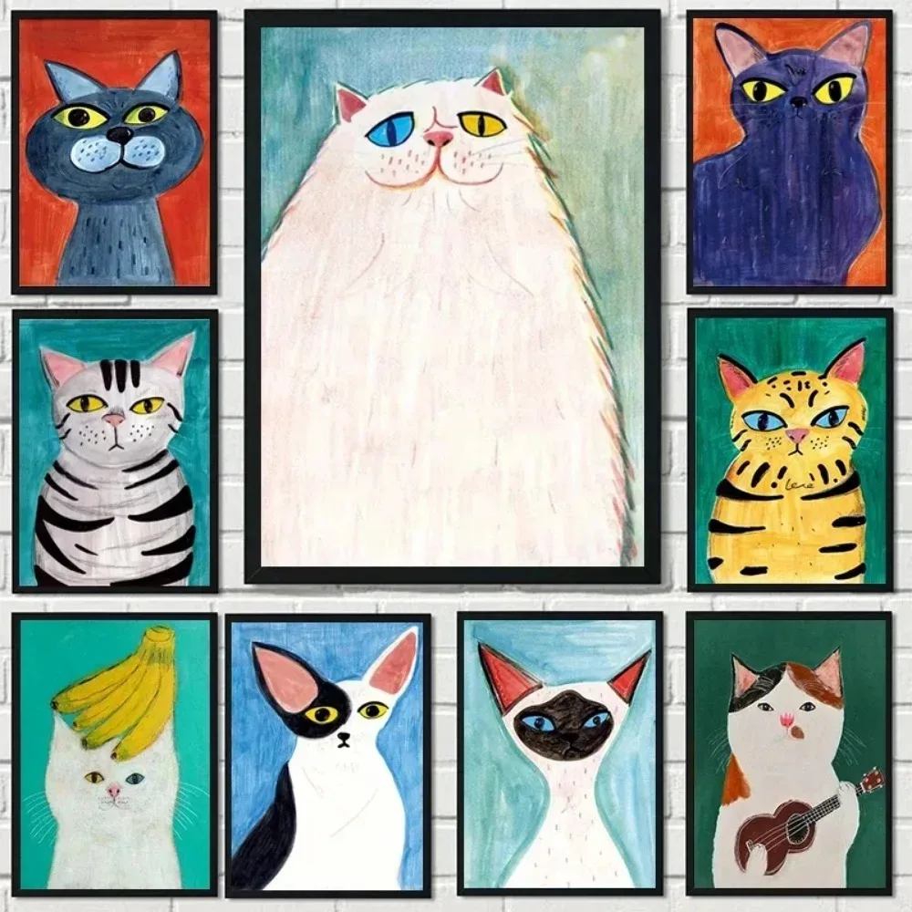 Modern Various Cute Cats Mandarin Duck Eye Canvas Painting Picture and Poster Wall Art Decor for Living Kid Room Home Decoration