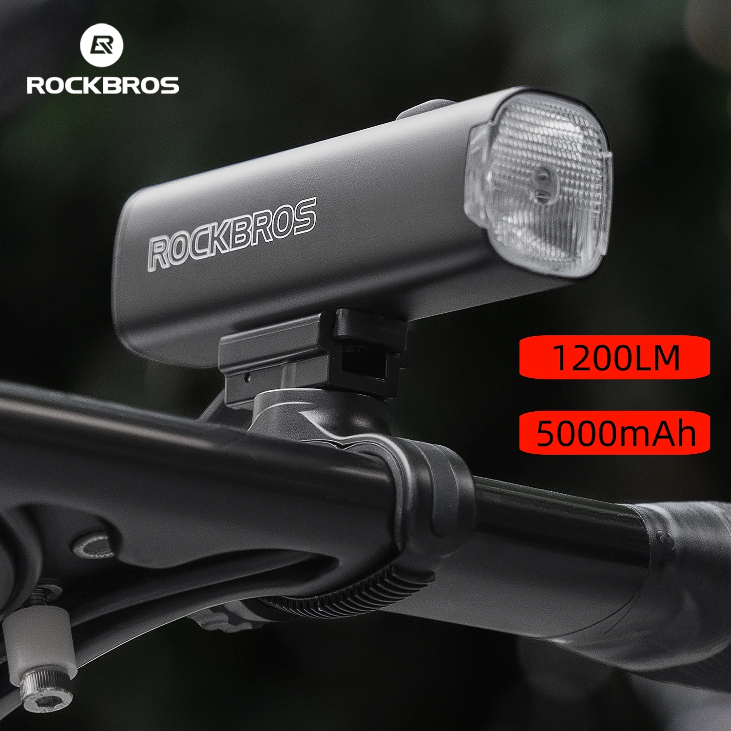 

ROCKBROS Bicycle Light 1200LM 5000mAh Bike Front Light Type-C Rechargeable Headlight Aluminum Alloy IPX6 Rainproof Flashlight