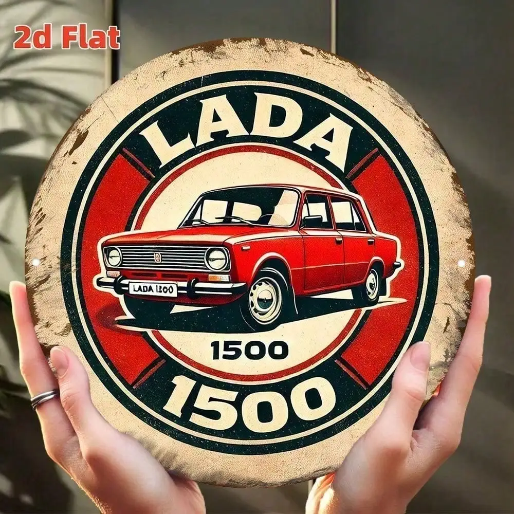 LADA UdSSR Auto 8x8 Zoll Vintage Metall Blechschild Retro Sowjetisches Logo Plakette Wanddekoration für Männerhöhle Garage