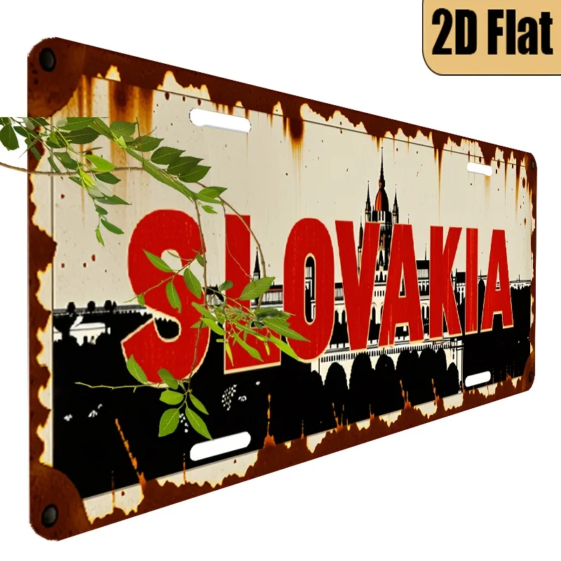 1pc Vintage Slovakia License Plate - Retro Eastern European Car Decoration with Red & Yellow Accents - Heavy-Duty Aluminum Const