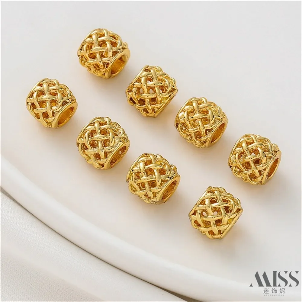 

18K Gold Color Mesh Hollow Large Hole Bead Partition DIY Accessories Loose Beads Handmade Bracelets Necklaces Jewelry Materials