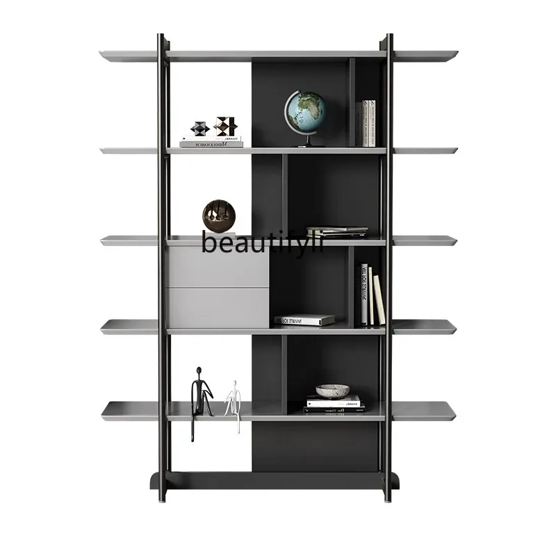 Italian stainless steel bookshelf shelf floor-to-ceiling living room home wall office storage rack