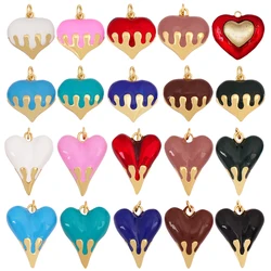 Fashion Colorful Dripping Oil Enamel Flowing Heart Charm Pendant,18K Gold Plated,Necklace Pendant Handmade Jewelry Supplies K39