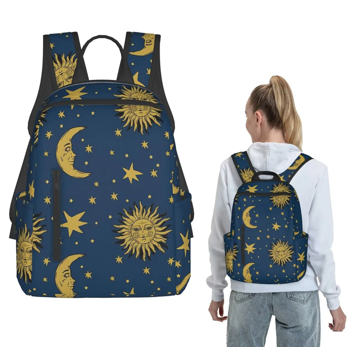 

Blue Celestial Sun Moon Backpack Large Capacity Kids BookBag School Bag Shoulder Bags for Men Women