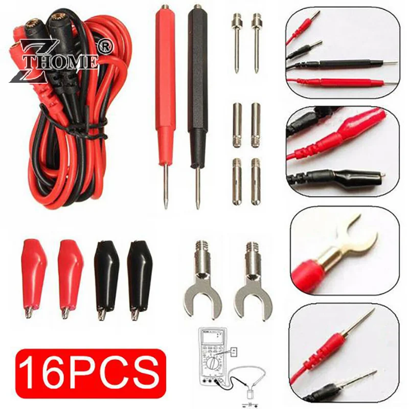 16 in 1 Digital Multimeter Test Leads Probes Volt Meter Cable Clip Alligator