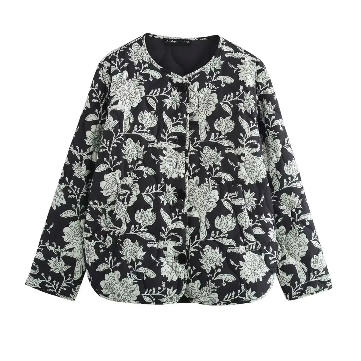 

KONDALA 2024, осенне-зимние женские пальто с растительным принтом, однобортные куртки с карманами, свободные теплые толстые женские пиджаки с круглым вырезом