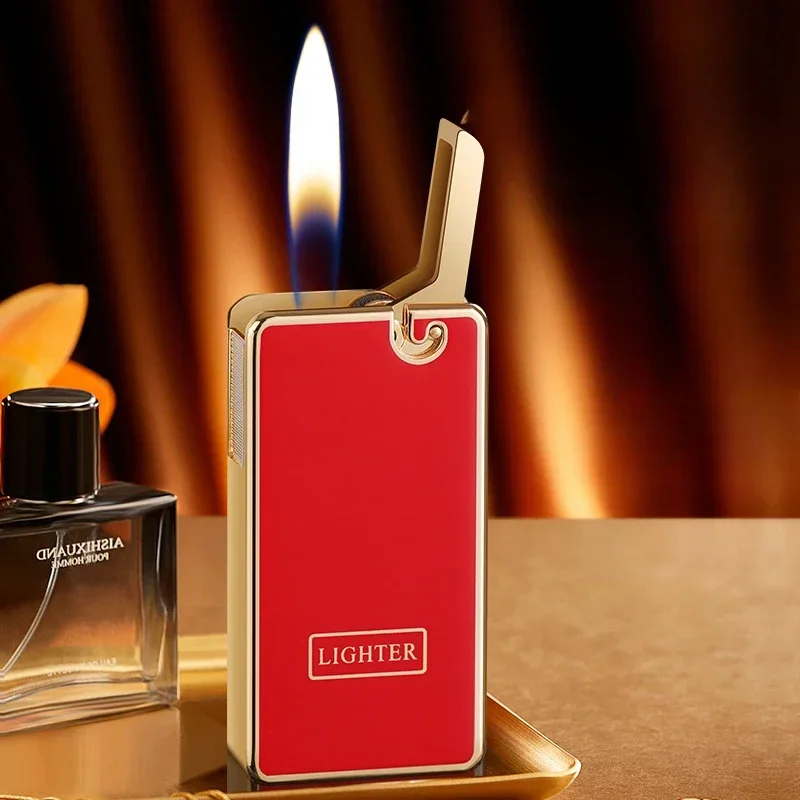 Mechanical one-button ejection ignition butane gas lighter electroplated three-dimensional relief open flame fashion