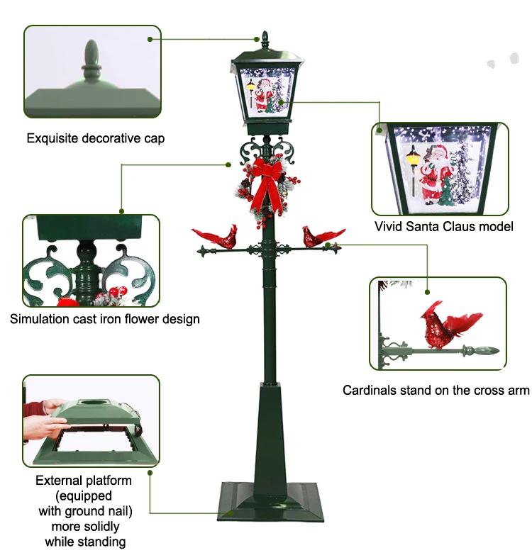 Simulation cast iron flower design Xmas decor snowing light Outdoor park street decorative Vintage Christmas lamp post