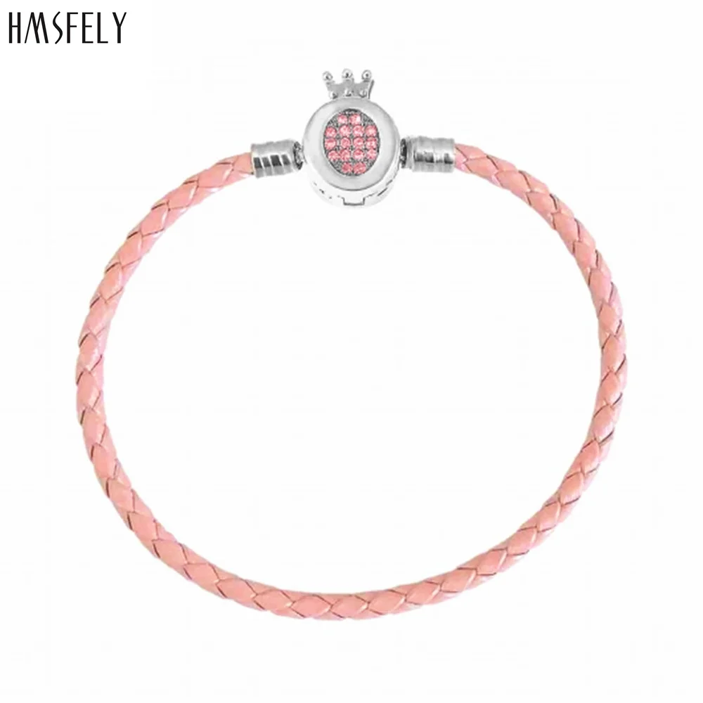 

HMSFELY Leather Chain Crown Clasp Bracelet For Women DIY Charm Bracelets Accessories Heart Buckle Bracelet