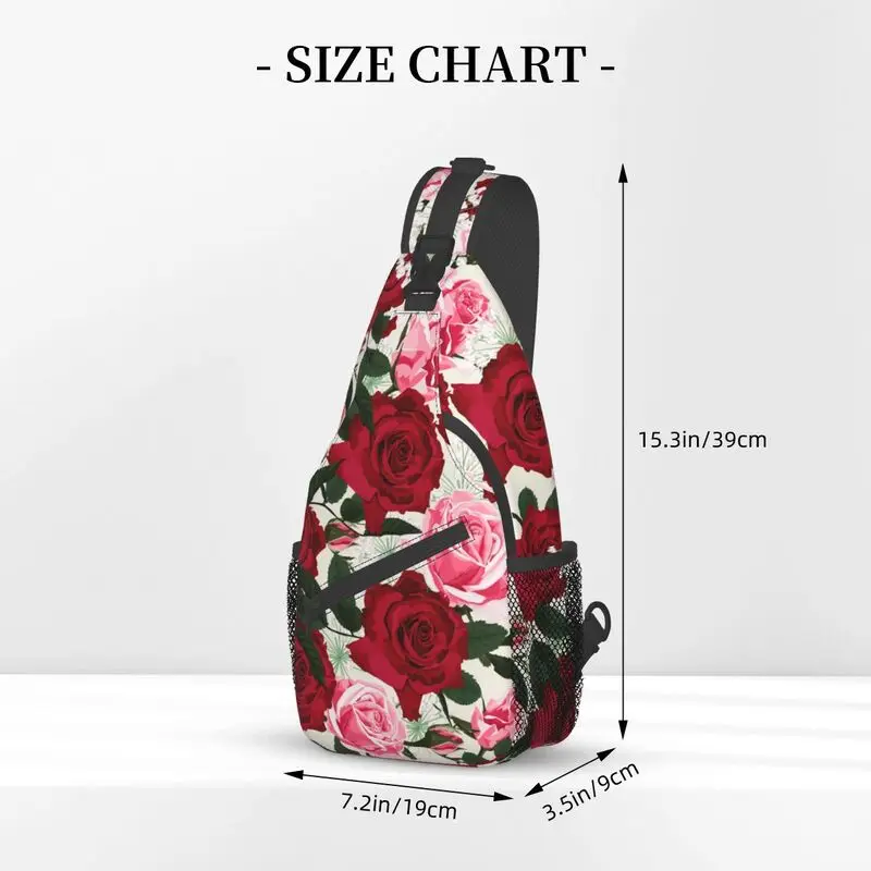 Cool Red Pink Roses Sling Crossbody Backpack Men Floral Pattern Shoulder Chest Bags for Travel Cycling