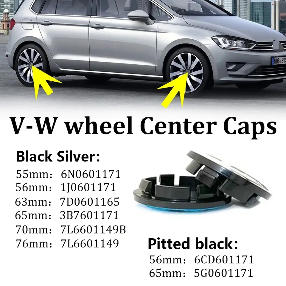 

4pcs Car Wheel Center Caps Hubcap Cover 55mm 56mm 65mm 70mm 76mm Compatible with VW Volkswagen Golf Jetta Passat MK5 Styling 3B7