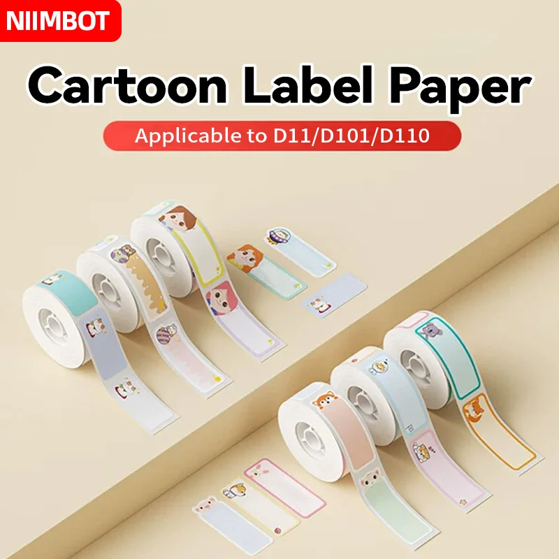 2Roll NIIMBOT D11/D110/D101 Cartoon Animal Thermal Label Paper Self Adhesive Label Paper Sticker Waterproof Anti-Oil