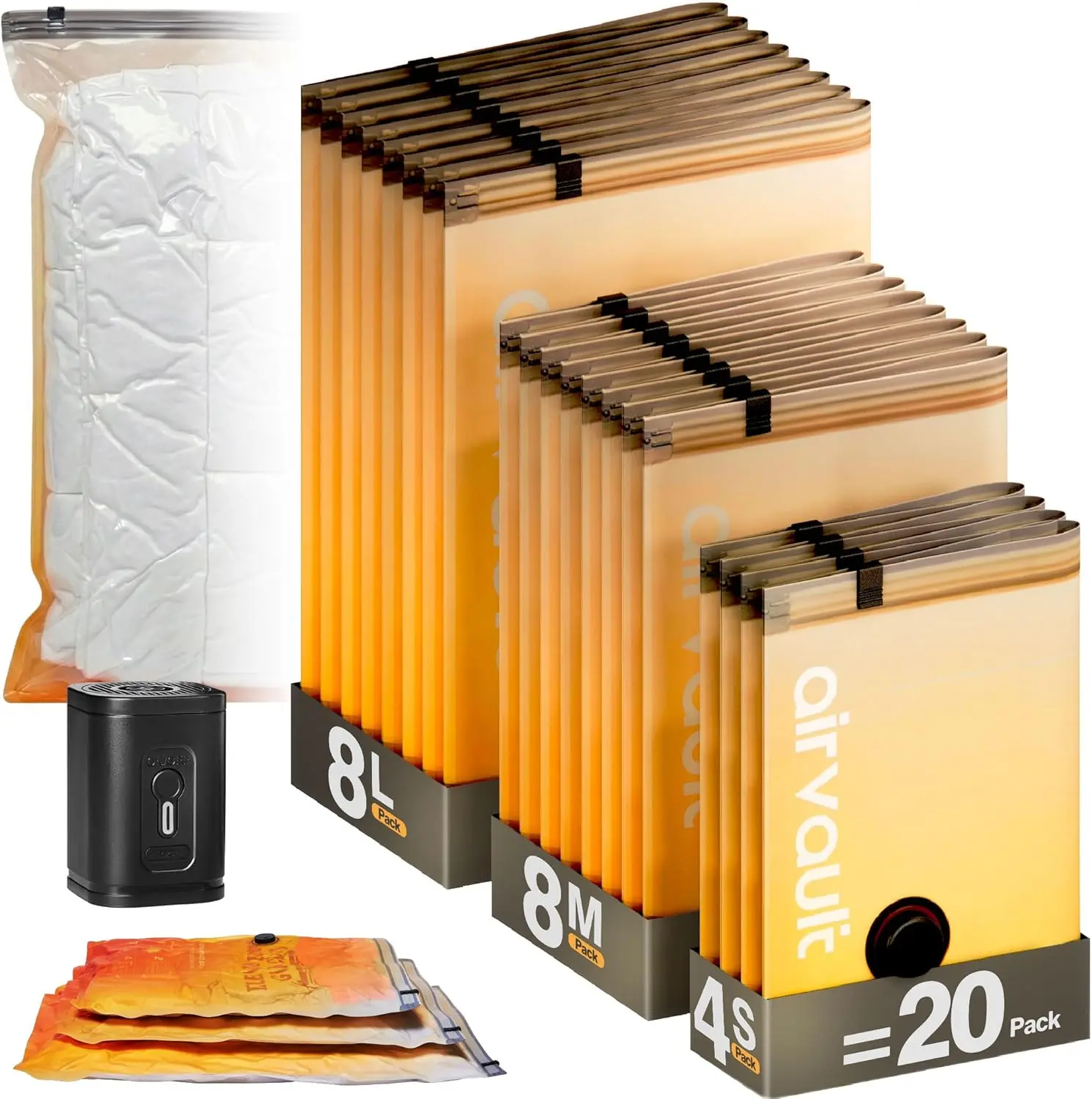 

Vacuum Storage Bags Space Saver Compression Packing Set for Clothes Blankets Seasonal Storage Small Medium Large 20 Pack