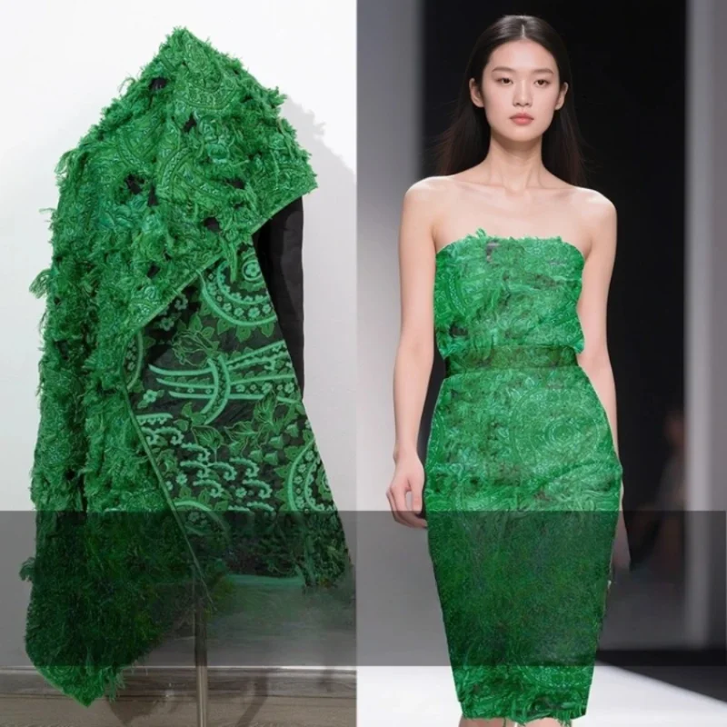 

Green Cut Floral Tassel Fabric for Diy Sewing Dress Coat Clothing Fashion Exquisite Layered Sense Cloth By The Meter Material