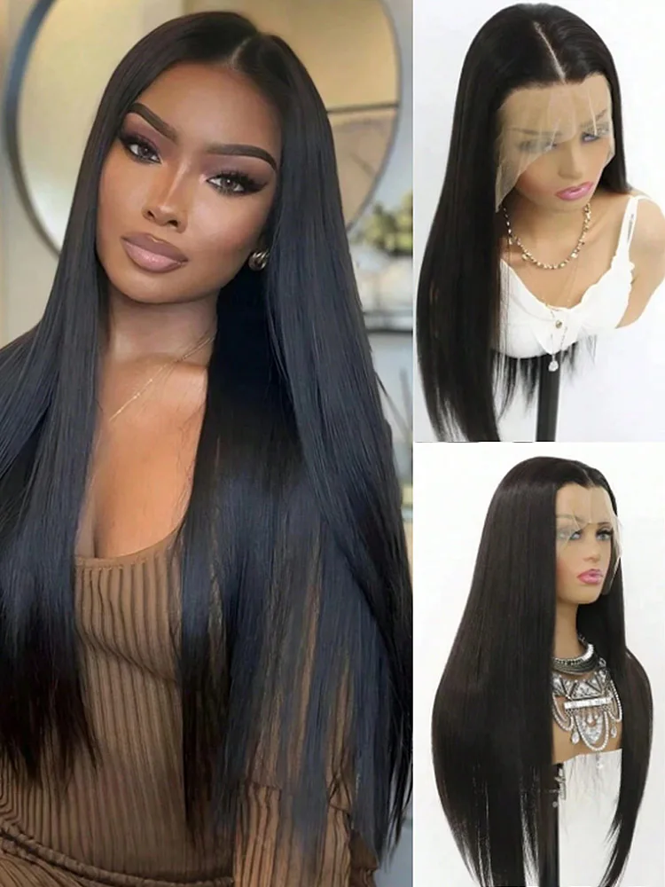 

13x4 Black Straight Wig Transparent Lace Wigs Silk Straight Wig High Quality Lace Front Wigs for Women Daily Use 200% Density