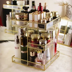 Rotating Cosmetic Storage Box, European-style Dresser Organizer, Transparent Finishing Rack, Large Capacity Shelf.