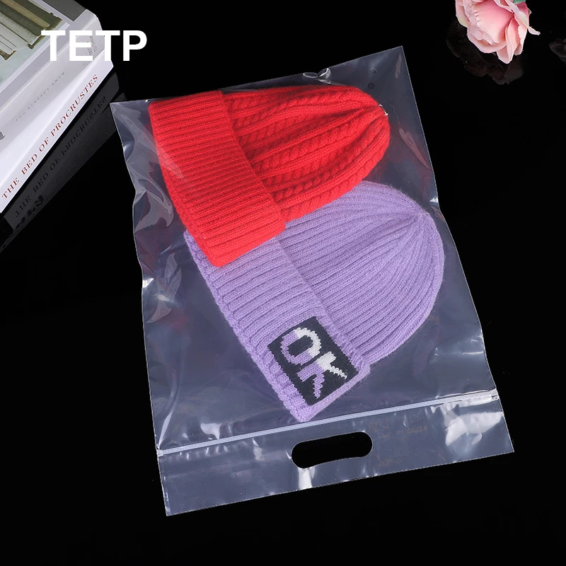 TTETP 100Pcs Clear Ziplock Bags With Handle Travel Clothes Hats Shoes Pants Storage Organizer Packaigng Reclosable Thicken