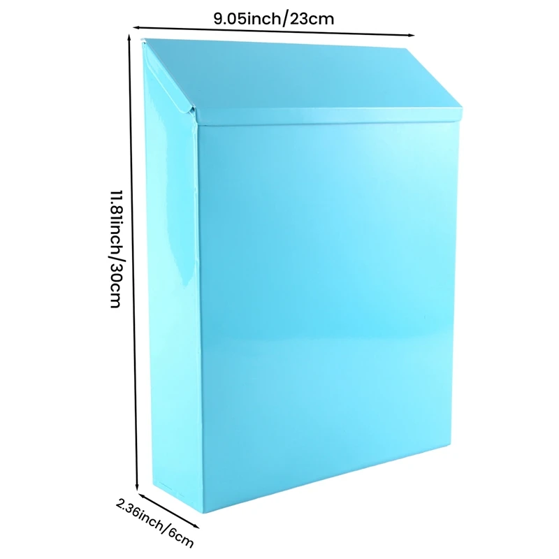 صندوق بريد مثبت على الحائط مع مفتاح ، مثبت على الحائط ، صندوق جمع ، مناسب للمنزل والمكتب ، أزرق
