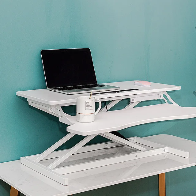 White Writing Desk Movable Convertible Extendable Height Adjustable Standing Table Ergonomic Computer Workstation Sit Stand Desk