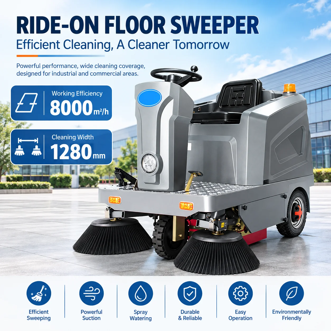 Industrial Ride-on Sweeper Road Floor Sweeping Machine Rideable Cleaning Machine for Factory Warehouse