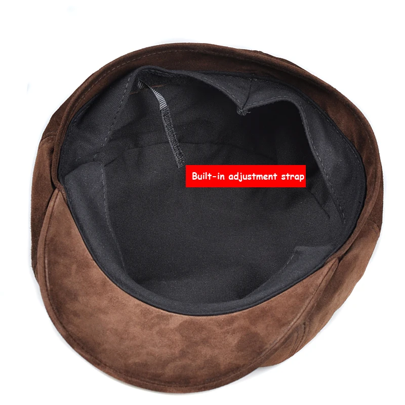 Suede Octagonal Hat Men England Male Spring Winter Real Leather Beret Caps Newsboy 1 Buttons Casual Streetwear Peaked Bonnet