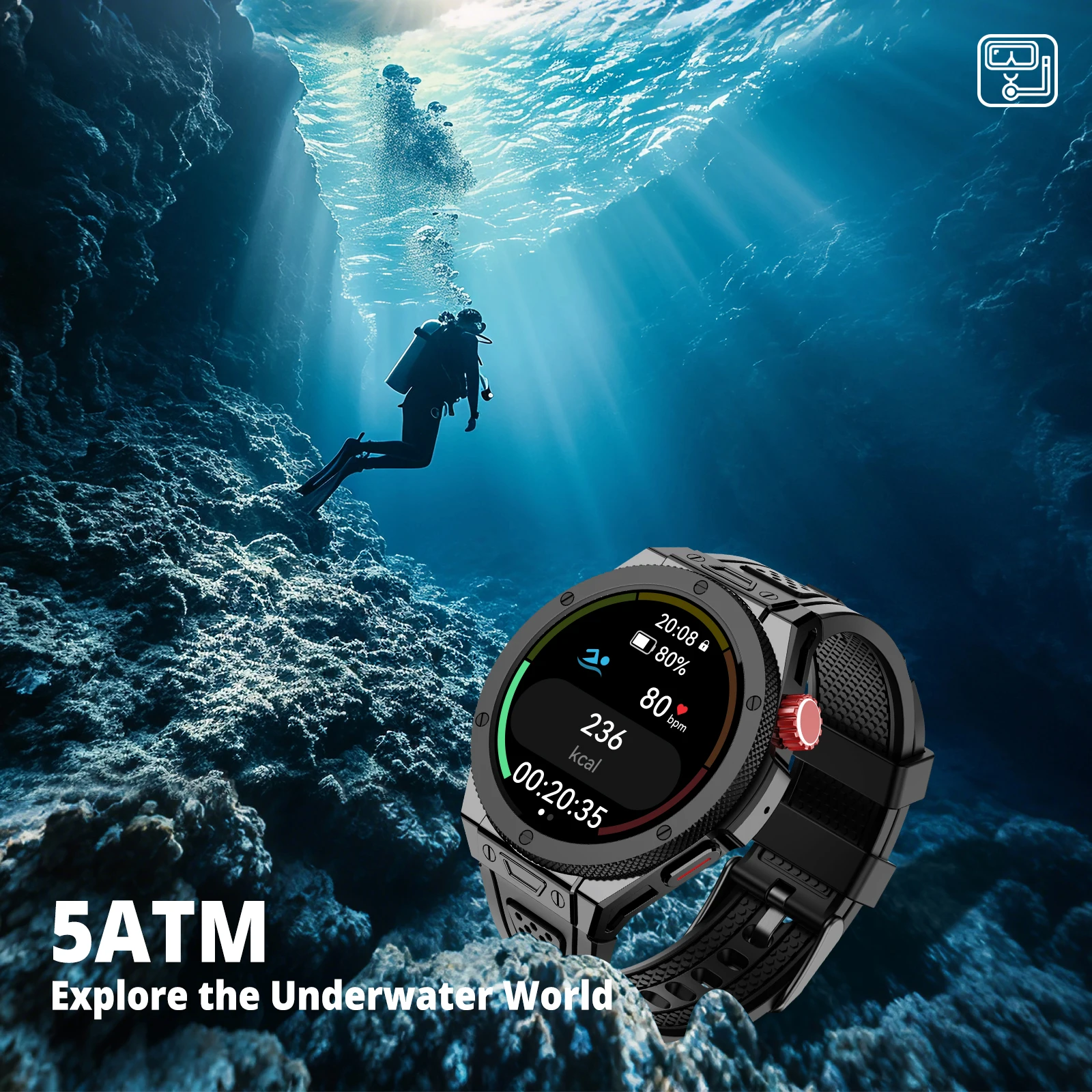ساعة AIWR Cynex الذكية، GPS، 1.43 بوصة AMOLED، AI Watch Faces ChatGPT، ENC Call، مراقب معدل ضربات القلب 5ATM مقاومة للماء لنظام Android iOS