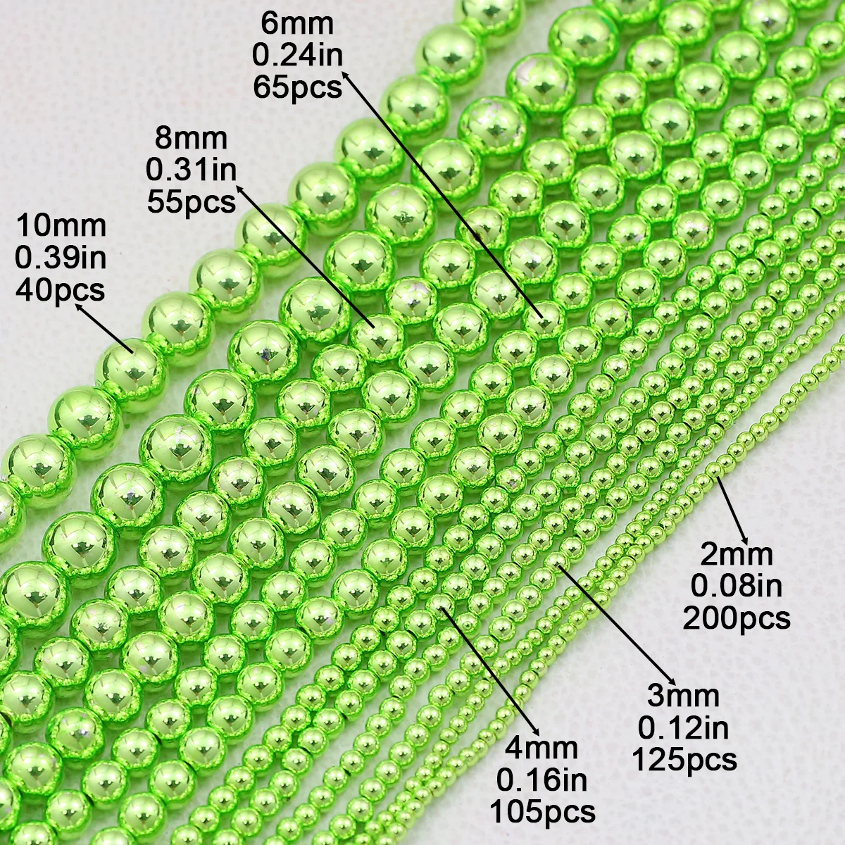 WLYeeS Light Green Round Natural Hematite Stone Plated Loose Spacer Beads for Jewelry Making Bracelet Necklace DIY 2 3 4 6 810mm