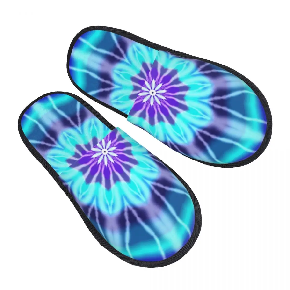 Custom Blue And Purple Tie Dye Soft Memory Foam House Slippers Women Traditional Dyeing Art Comfy Warm Anti-Skid Slipper