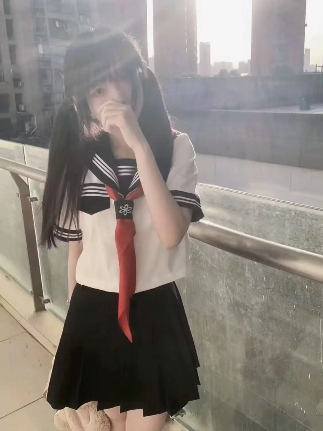 

Новый темно-синий комплект футболок Long Sve ort Sve Original Versatile Navy JK Юбка Mid-Summer School orm Outfit