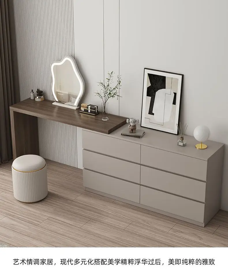 طاولة زينة حديثة وبسيطة لغرفة النوم، خزانة بجانب السرير فاخرة قابلة للسحب، درج متكامل، شقة صغيرة، مكياج بالباطل