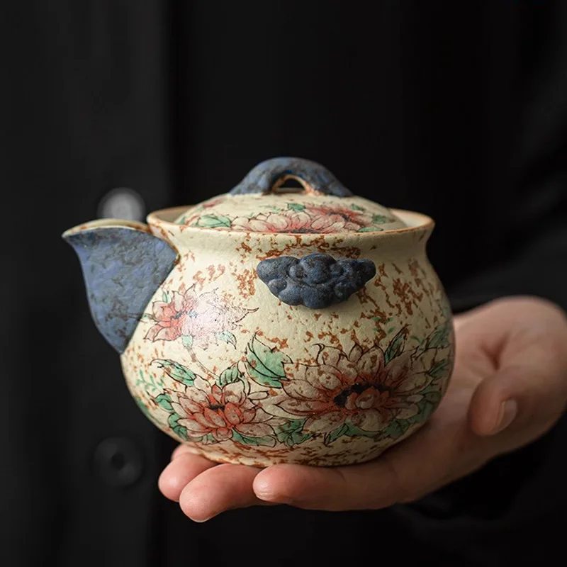Sunflower Caramel Glaze Ceramic Teapot Retro Kiln Altered Glaze Handheld Household Kung Fu Tea Pot Daily Table Decor Gift