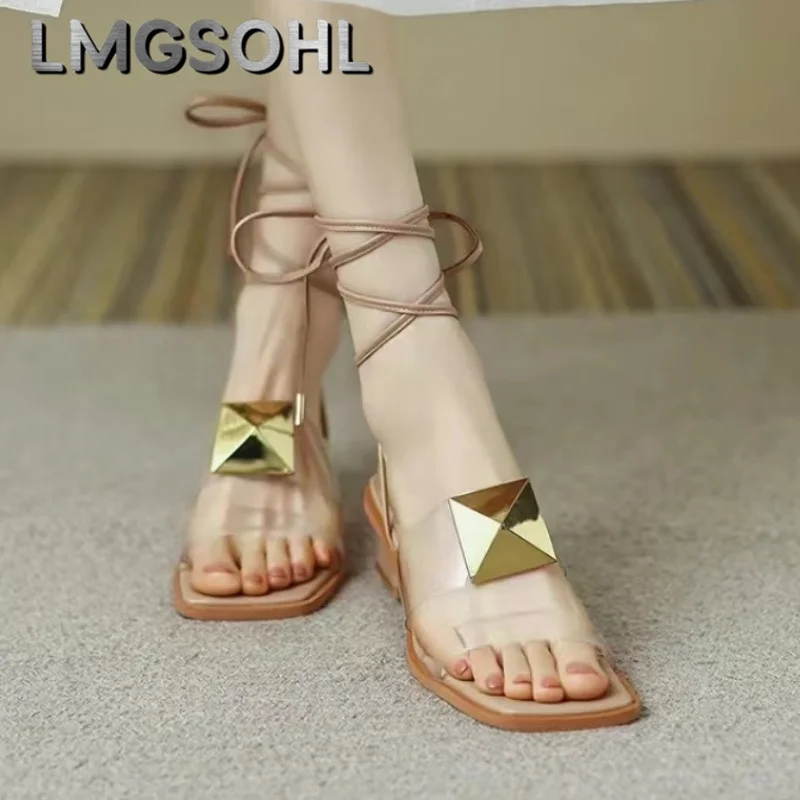 

Sandals Women Chunky Shoes Summer Pvc Transparent Slippers 2025 New Lace-up High Heels Elegant Dress Open Toe Sandalias Pumps