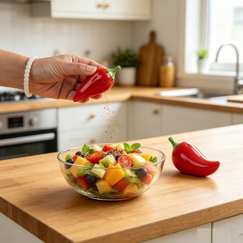 Nordic Red Shape Ceramic Pepper Jar Set Ornaments Kitchen Hotel Dining Table Seasoning Bottle Salt Bottle Salt Crafts Decoration