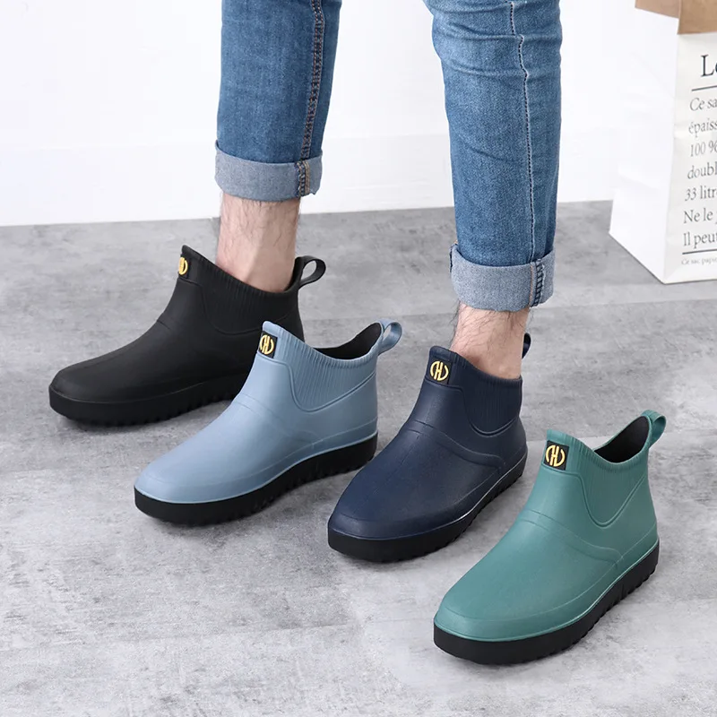 

New Fashion Waterproof Anti slip Men's Rain Shoes Short Kitchen Work Fishing Rain Shoes Car Washing Water Shoes Trendy Rubber