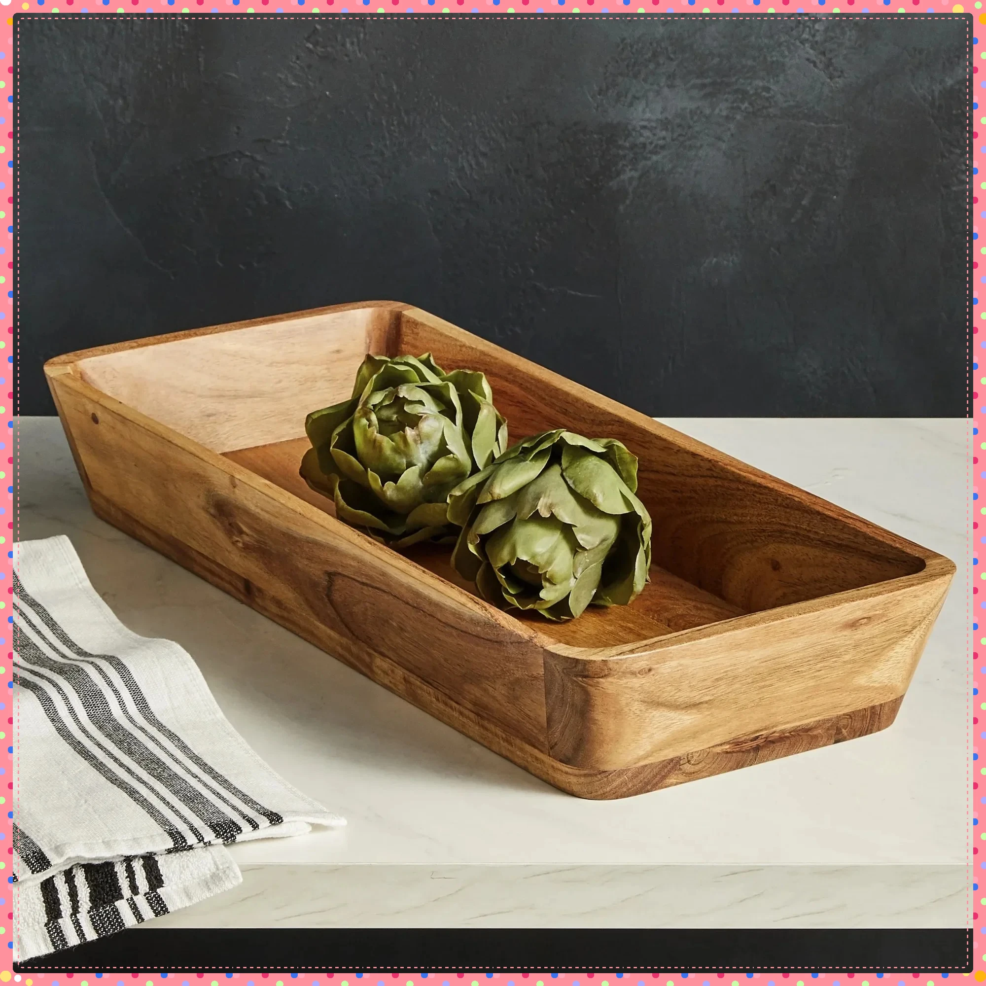 Natural Brown Acacia Wood Oval Serving Bowl, Rustic Wooden Bowl for Entertaining & Farmhouse Table Decor