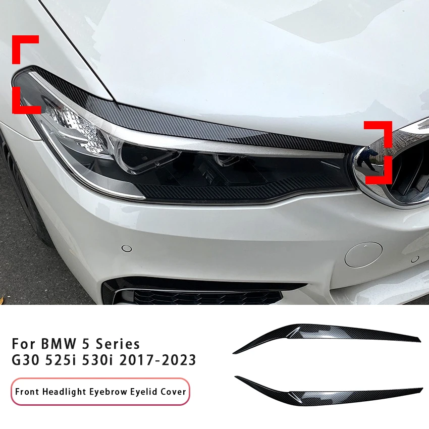 2PCS Car Front Headlight Eyelid Eyebrow For BMW 5 Series G30 525i 530i 2017-2020 Headlamp Cover Trims Body Kits