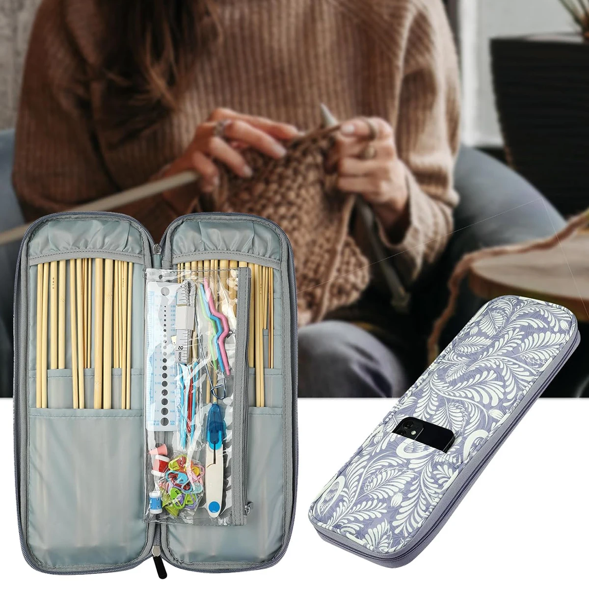 36PCS 35cm Bamboo Knitting Needles Kit Single Pointed Knitting Crochet DIY Sweater Weave Needles Sewing Accessories Tool Set