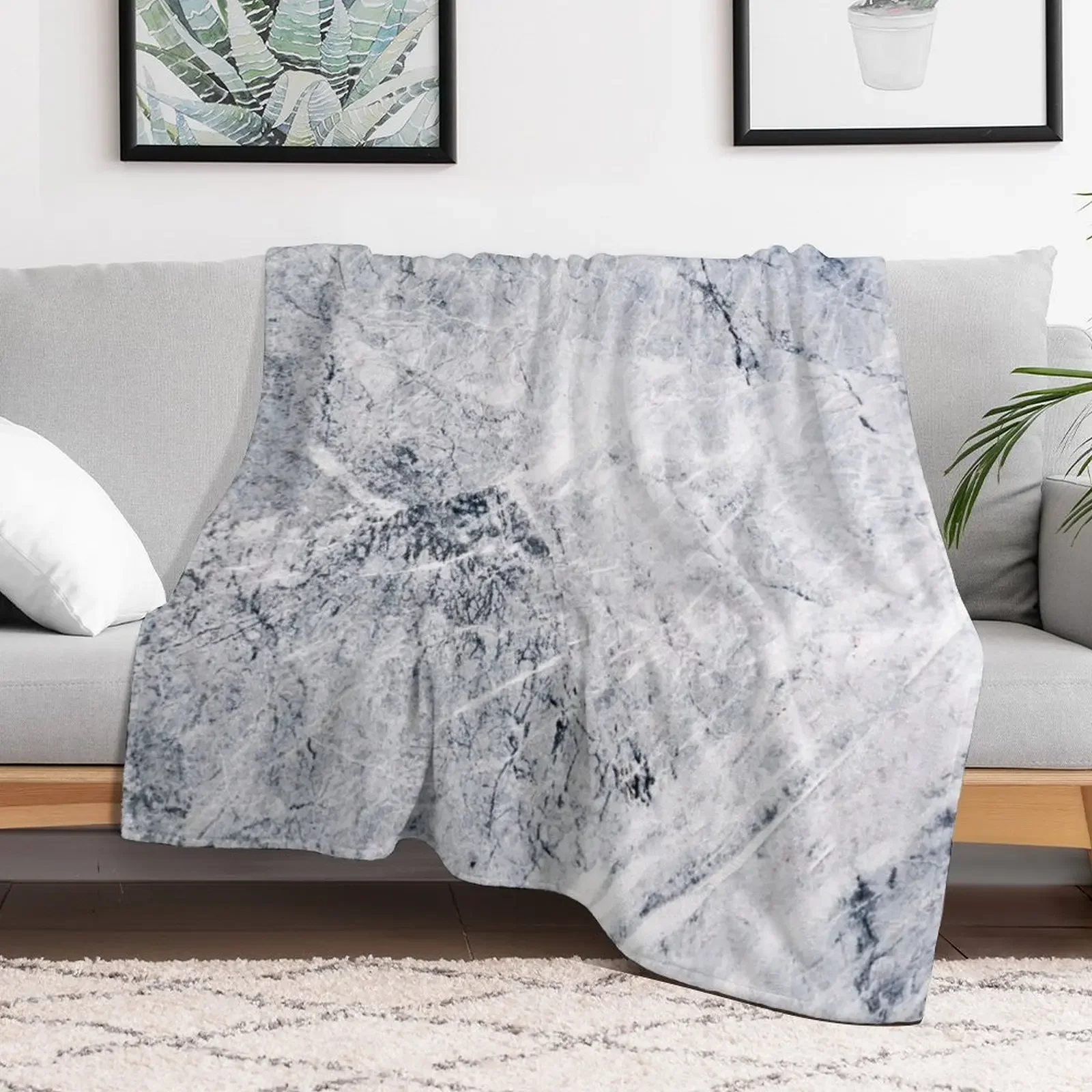 Blue Gray Marble italian marble print Throw Blanket Easy Care Comfortable Blanket for Couch