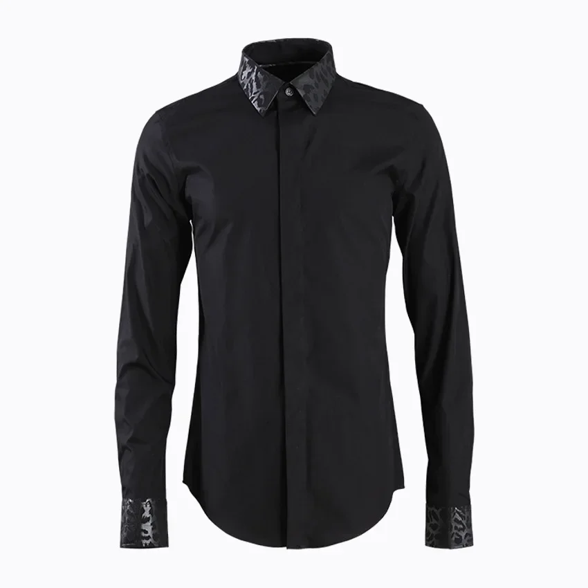 

Luxury Social Nightclub Shirts Men Long Sleeve Casual Business Dress Shirts Leopard Splicing Stage Performance Banquet Costumes