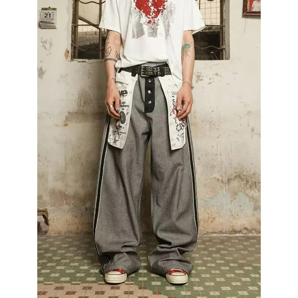 Men's Fashionable Pocket Design Pants Summer Sweatpants Wide Legs Boys Bottom Male High Waist Unisex Baggy Trousers